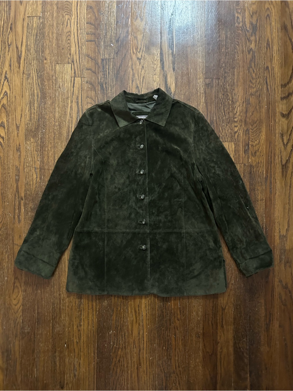 Vintage Genuine Suede Leather Jacket XL Earth Tone Green Button Up